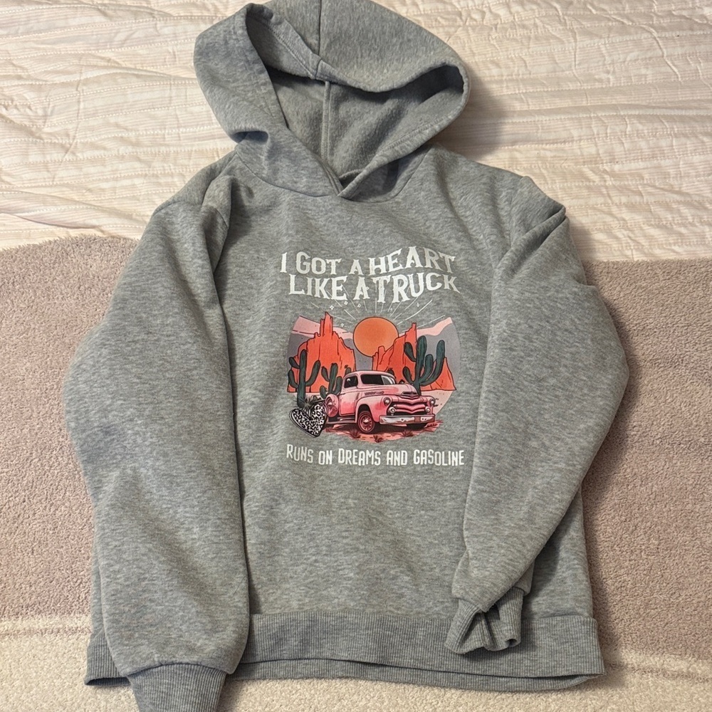 Kids Grey Graphic Hoodie "I Got a Heart Like a Truck"